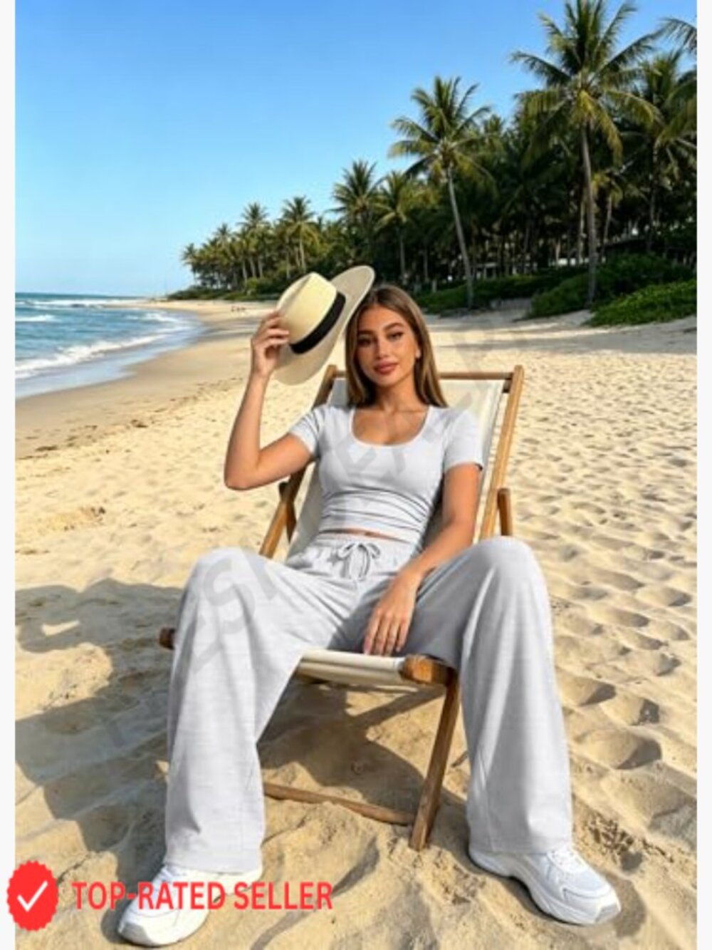 2 Piece Square Neck Casual Suit Wide Leg Pants Side Ruching Crop Top Sweatsuit - Picture 3 of 6